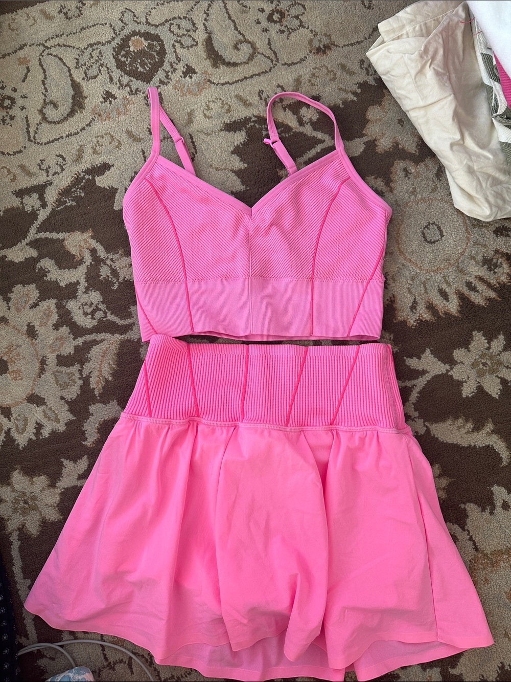 aerie Pink Ribbed Crop Bralette & Skirt Set